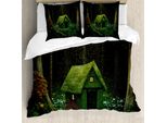 Abakuhaus Copripiumino Fantasia, Surreal Waldhaus, Antiacaro, Adatto A Chi Soffre Di Allergie, Con Federe, 200 Cm X 200 Cm - 80 X 80 Cm, Verde Cacciatore-Verde Militare