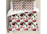 Abakuhaus Copripiumino Shabby Flora, Rose Rosa Acquerellate, Antiacaro, Adatto A Chi Soffre Di Allergie, Con Federe, 155 Cm X 220 Cm - 80 X 80 Cm, Marrone Corallo Scuro