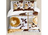 Abakuhaus Copripiumino Caffè, Tazze Da Caffè Fumanti, Antiacaro, Adatto A Chi Soffre Di Allergie, Con Federe, 155 Cm X 220 Cm - 80 X 80 Cm, Marrone Bianco