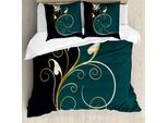 Abakuhaus Copripiumino Con Fiori, Petali Vorticosi, Antiacaro, Adatto A Chi Soffre Di Allergie, Con Federe, 155 Cm X 220 Cm - 80 X 80 Cm, Blu Petrolio Blu Scuro