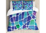 Abakuhaus Set Copripiumino Astratto Per Letti Matrimoniali, Mosaic Trippy Vivid, Antiacaro, Adatto A Chi Soffre Di Allergie, Con Federe, Verde Giada, Blu Reale, Viola