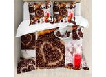 Abakuhaus Copripiumino Caffè, Croissant E Caffè, Antiacaro, Adatto A Chi Soffre Di Allergie, Con Federe, 200 Cm X 200 Cm - 80 X 80 Cm, Multicolore