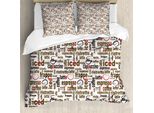 Abakuhaus Copripiumino Moderno, Parole Caffè Negozi, Antiacaro, Adatto A Chi Soffre Di Allergie, Con Federe, 155 Cm X 220 Cm - 80 X 80 Cm, Marrone Scuro Caramello