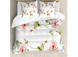 Abakuhaus Set Copripiumino Romantico Per Letti Matrimoniali, Petali Di Rosa, Antiacaro, Adatto A Chi Soffre Di Allergie, Con Federe, Verde Reseda, Pesca, Rosso Corallo