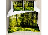 Abakuhaus Set Copripiumino Verde Per Letti Matrimoniali, Sole Nascente Risplende Nella Foresta, Antiacaro, Adatto A Chi Soffre Di Allergie, Con Federe, Verde