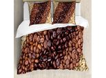 Abakuhaus Copripiumino Caffè, Strisce Di Chicchi Di Caffè, Antiacaro, Adatto A Chi Soffre Di Allergie, Con Federe, 155 Cm X 220 Cm - 80 X 80 Cm, Marrone-Crema