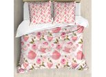 Abakuhaus Copripiumino Con Fiori, Vintage Tea Cups Roses, Antiacaro E Anallergico, Con Federe, 200 Cm X 200 Cm - 80 X 80 Cm, Verde Felce E Rosa Chiaro