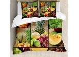Abakuhaus Copripiumino Naturale, Frutta-Ananas Ciliegia, Antiacaro, Adatto A Chi Soffre Di Allergie, Con Federe, 155 Cm X 220 Cm - 80 X 80 Cm, Multicolore
