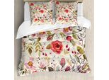Abakuhaus Copripiumino Shabby Flora, Fiori Astratti E Rose, Antiacaro, Adatto A Chi Soffre Di Allergie, Con Federe, 200 Cm X 200 Cm - 80 X 80 Cm, Multicolore