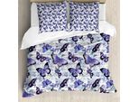Abakuhaus Copripiumino Retrò, Fiori Antichi E Farfalle, Antiacaro, Adatto A Chi Soffre Di Allergie, Con Federe, 155 Cm X 220 Cm - 80 X 80 Cm, Viola, Nero, Azzurro