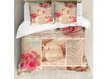 Abakuhaus Copripiumino Shabby Flora, Fiori In Pizzo Rosa Antico, Antiacaro E Anallergico Con Federe, 200 Cm X 200 Cm - 80 X 80 Cm, Verde Bosco Rosa Pallido