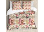 Abakuhaus Paris Copripiumino, Motivi Astratti Di Monumenti Francesi, Antiacaro E Anallergico, Con Federe, 155 Cm X 220 Cm - 80 X 80 Cm, Azzurro Rosa Chiaro