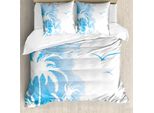 Abakuhaus Copripiumino Esotico, Island Palms Summary, Antiacaro, Adatto A Chi Soffre Di Allergie, Con Federe, 155 Cm X 220 Cm - 80 X 80 Cm, Azzurro E Bianco