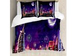 Abakuhaus Copripiumino Paesaggio, Notte Dubai Grattacieli, Antiacaro, Adatto A Chi Soffre Di Allergie, Con Federe, 155 Cm X 220 Cm - 80 X 80 Cm, Viola