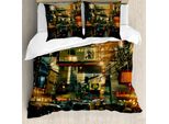 Abakuhaus Set Copripiumino Per Letti Matrimoniali, Dipinto Colorato Metropol Leben, Antiacaro, Adatto A Chi Soffre Di Allergie, Con Federe, Giallo Verde