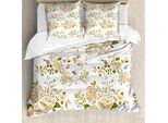 Abakuhaus Copripiumino Con Motivi Floreali, Floral Roses Vector, Antiacaro E Anallergico, Con Federe, 200 Cm X 200 Cm - 80 X 80 Cm, Bianco E Beige