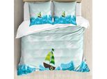 Abakuhaus Copripiumino Ocean, Barca A Vela Sul Mare, Antiacaro, Adatto A Chi Soffre Di Allergie, Con Federe, 155 Cm X 220 Cm - 80 X 80 Cm, Azzurro E Celeste