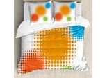 Abakuhaus Set Copripiumino Arancione Per Letti Matrimoniali, Design Retrò Colorato, Antiacaro, Adatto A Chi Soffre Di Allergie, Con Federe, Arancione, Blu E Rosso
