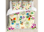 Abakuhaus Copripiumino Con Caricatura, Gufi E Fiori Per Camera Dei Bambini, Antiacaro, Adatto A Chi Soffre Di Allergie, Con Federe, 155 Cm X 220 Cm - 80 X 80 Cm, Multicolore