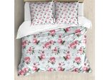 Abakuhaus Set Copripiumino Romantico Per Letti Matrimoniali, Fiori Primaverili Rose, Antiacaro, Adatto A Chi Soffre Di Allergie, Con Federe, Verde Mandorla Rosa Chiaro