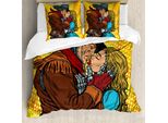 Abakuhaus Copripiumino Western, Robot Steampunk, Antiacaro, Adatto A Chi Soffre Di Allergie, Con Federe, 155 Cm X 220 Cm - 80 X 80 Cm, Giallo E Marrone
