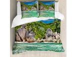 Abakuhaus Copripiumino Tropicale, Paesaggio Dell'isola Dell'albero, Antiacaro, Adatto A Chi Soffre Di Allergie, Con Federe, 155 Cm X 220 Cm - 80 X 80 Cm, Blu E Verde Felce
