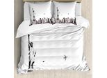 Abakuhaus Copripiumino Urbano, Panorama Di New York, Antiacaro, Adatto A Chi Soffre Di Allergie, Con Federe, 155 Cm X 220 Cm - 80 X 80 Cm, Bianco E Grigio