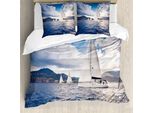 Abakuhaus Copripiumino Nautico, Barca A Vela Sul Mare, Antiacaro, Adatto A Chi Soffre Di Allergie, Con Federe, 155 Cm X 220 Cm - 80 X 80 Cm, Blu E Bianco