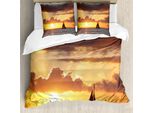 Abakuhaus Copripiumino Ocean, Barca Al Tramonto, Antiacaro, Adatto A Chi Soffre Di Allergie, Con Federe, 200 Cm X 200 Cm - 80 X 80 Cm, Grigio E Marigold