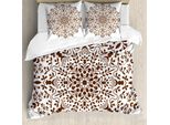 Abakuhaus Copripiumino Mandala, Abstract Vector Floral, Antiacaro, Adatto A Chi Soffre Di Allergie, Con Federe, 200 Cm X 200 Cm - 80 X 80 Cm, Marrone E Bianco
