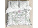 Abakuhaus Copripiumino Con Fiori, Modello Senza Cuciture, Antiacaro, Adatto A Chi Soffre Di Allergie, Con Federe, 155 Cm X 220 Cm - 80 X 80 Cm, Bianco E Verde Reseda