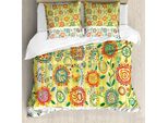 Abakuhaus Copripiumino Etnico, Cerchi Foglie Astratto, Antiacaro, Adatto A Chi Soffre Di Allergie, Con Federe, 200 Cm X 200 Cm - 80 X 80 Cm, Multicolore