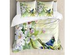 Abakuhaus Copripiumino Con Fiori, Uccelli Acquerellati Primaverili, Antiacaro, Adatto A Chi Soffre Di Allergie, Con Federe, 200 Cm X 200 Cm - 80 X 80 Cm, Giallo E Verde Reseda