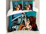 Abakuhaus Copripiumino Liebe, Astroauts Wife Retro, Antiacaro, Adatto A Chi Soffre Di Allergie, Con Federe, 155 Cm X 220 Cm - 80 X 80 Cm, Blu Petrolio E Marrone