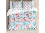 Abakuhaus Copripiumino Vintage, Teiera Con Fiori E Rose, Antiacaro E Anallergico Con Federe, 155 Cm X 220 Cm - 80 X 80 Cm, Azzurro E Rosa Pallido