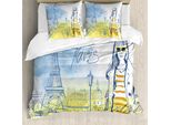 Abakuhaus Paris Copripiumino, Ragazza Sulla Torre Eiffel, Antiacaro, Adatto A Chi Soffre Di Allergie, Con Federe, 200 Cm X 200 Cm - 80 X 80 Cm, Giallo-Ardesia-Blu