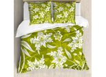 Abakuhaus Copripiumino Con Motivi Floreali, Verde, Antiacaro, Adatto A Chi Soffre Di Allergie, Con Federe, 200 Cm X 200 Cm - 80 X 80 Cm, Verde Pallido E Bianco