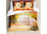 Abakuhaus Copripiumino Estivo, Tramonto Estivo Sulla Spiaggia, Antiacaro, Adatto A Chi Soffre Di Allergie, Con Federe, 200 Cm X 200 Cm - 80 X 80 Cm, Arancione E Giallo