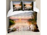 Abakuhaus Copripiumino Naturale, Tramonto Sul Lago Chudskoy, Antiacaro, Adatto A Chi Soffre Di Allergie, Con Federe, 200 Cm X 200 Cm - 80 X 80 Cm, Azzurro Rosa Chiaro