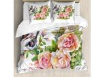 Abakuhaus Copripiumino Acquerello, Uccelli Esotici Selvatici Roses, Antiacaro, Adatto A Chi Soffre Di Allergie, Con Federe, 155 Cm X 220 Cm - 80 X 80 Cm, Multicolore