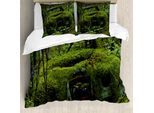 Abakuhaus Set Copripiumino Vintage Per Letti Matrimoniali, Oldtimer-Wald, Antiacaro, Adatto A Chi Soffre Di Allergie, Con Federe, Verde Oliva E