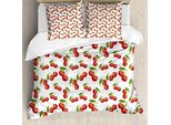 Abakuhaus Copripiumino Con Motivo A Ciliegie, Antiacaro, Adatto A Chi Soffre Di Allergie, Con Federe, 155 Cm X 220 Cm - 80 X 80 Cm, Bianco Vermiglio Verde