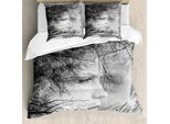 Abakuhaus Copripiumino Bianco E Nero, Donna E Alberi, Antiacaro, Adatto A Chi Soffre Di Allergie, Con Federe, 155 Cm X 220 Cm - 80 X 80 Cm, Bianco E Nero