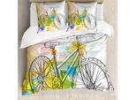 Abakuhaus Copripiumino Con Disegno Stilizzato, Bicicletta Colorata Astratta, Antiacaro, Adatto A Chi Soffre Di Allergie, Con Federe, 200 Cm X 200 Cm - 80 X 80 Cm, Multicolore