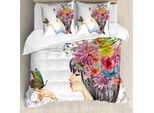 Abakuhaus Set Copripiumino Colorato Per Letti Matrimoniali, Foglie E Fiori Primaverili, Antiacaro, Adatto A Chi Soffre Di Allergie, Con Federe, Multicolore