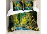 Abakuhaus Copripiumino Naturale, Paesaggio Autunnale Nel Bosco, Antiacaro, Adatto A Chi Soffre Di Allergie, Con Federe, 200 Cm X 200 Cm - 80 X 80 Cm, Verde, Blu, Giallo