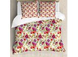 Abakuhaus Copripiumino Con Fiori, Fiori Rosa E Lilla, Antiacaro, Adatto A Chi Soffre Di Allergie, Con Federe, 155 Cm X 220 Cm - 80 X 80 Cm, Multicolore