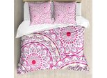 Abakuhaus Copripiumino Mandala, Motivo A Foglie Incrociate, Antiacaro, Adatto A Chi Soffre Di Allergie, Con Federe, 155 Cm X 220 Cm - 80 X 80 Cm, Rosa Shocking Magenta
