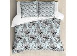 Abakuhaus Copripiumino Shabby Flora, Fiori Acquatici Dello Stagno, Antiacaro, Adatto A Chi Soffre Di Allergie, Con Federe, 200 Cm X 200 Cm - 80 X 80 Cm, Azzurro, Nero, Bianco