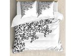 Abakuhaus Copripiumino Astratto, Disegno Floreale, Antiacaro, Adatto A Chi Soffre Di Allergie, Con Federe, 155 Cm X 220 Cm - 80 X 80 Cm, Bianco E Nero